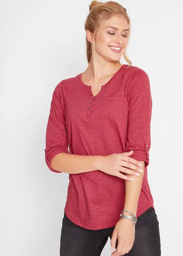 Baumwoll-Henleyshirt mit Knopfleiste in rot von vorne (im Anschnitt) - bonprix