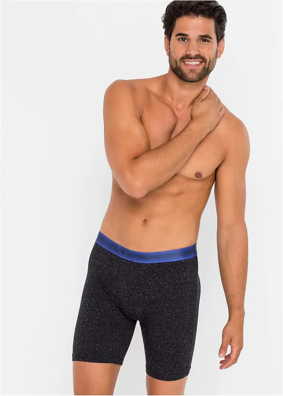 Lange Boxershorts eng mit Baumwolle (2er Pack) in schwarz von vorne (Totalaufnahme) - bonprix