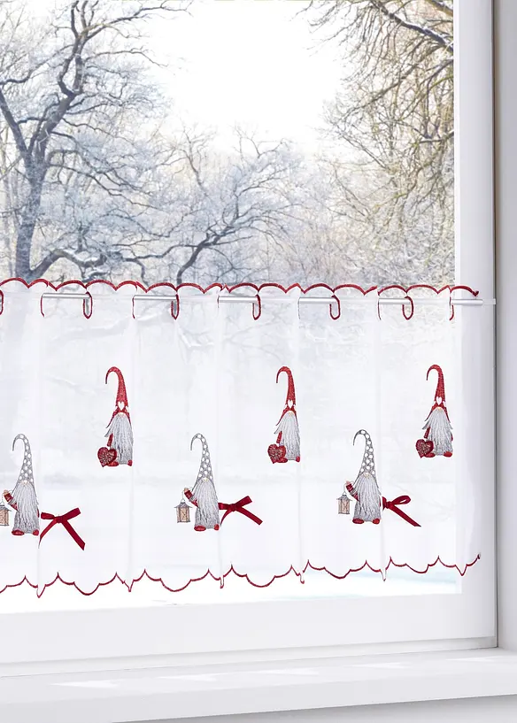 Scheibengardine mit weihnachtlicher Stickerei in weiß - bonprix