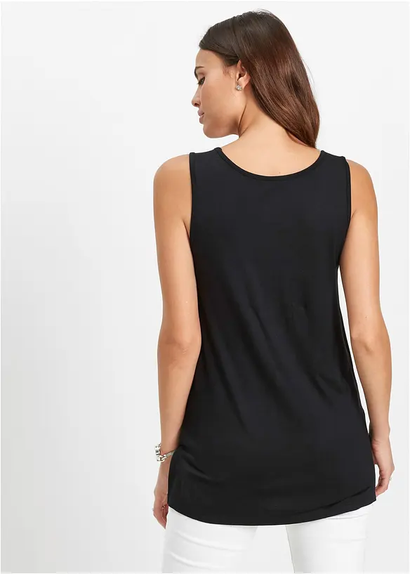 Long-Top aus elastischem Viskose-Mix in schwarz von hinten (im Anschnitt) - bonprix Long-Top aus elastischem Viskose-Mix in schwarz von hinten (im Anschnitt) - bonprix