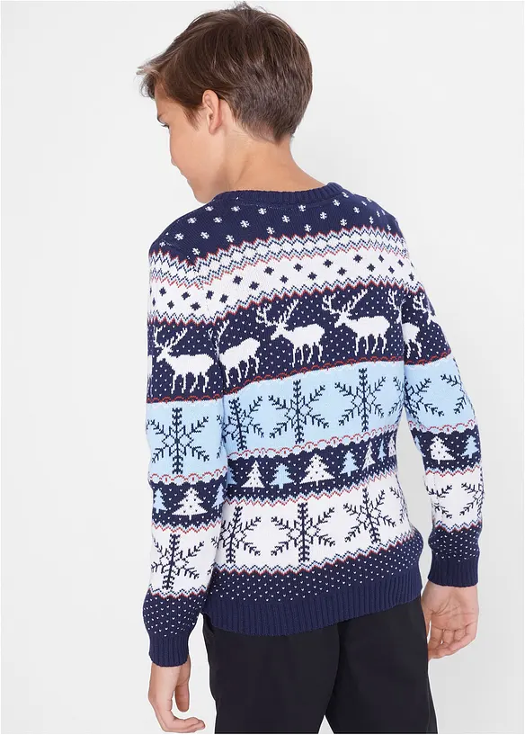 Norweger-Pullover aus reiner Baumwolle in blau von hinten (im Anschnitt) - bonprix