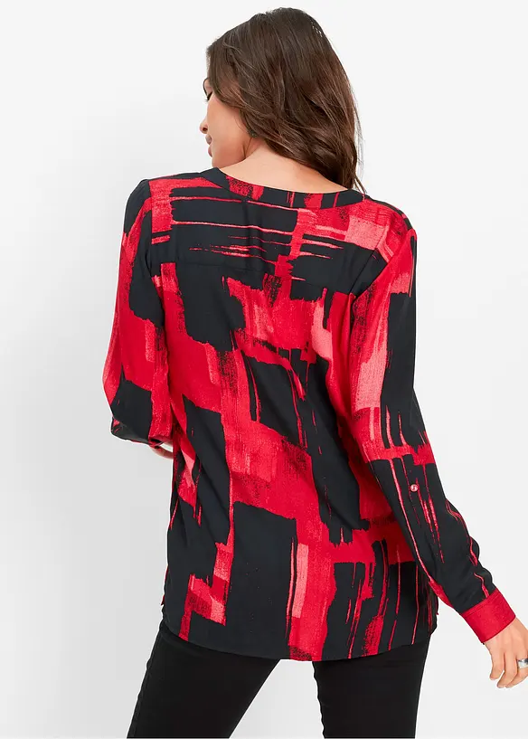 Chiffon-Longbluse mit Druck in rot von hinten (im Anschnitt) - bonprix Chiffon-Longbluse mit Druck in rot von hinten (im Anschnitt) - bonprix