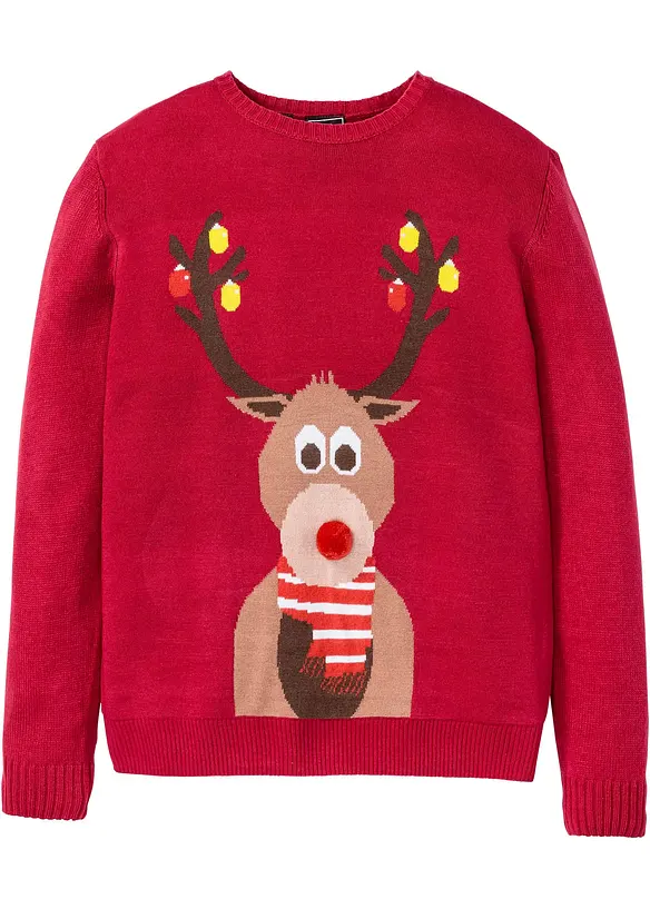 Pullover mit Weihnachtsmotiv in rot von vorne - bonprix