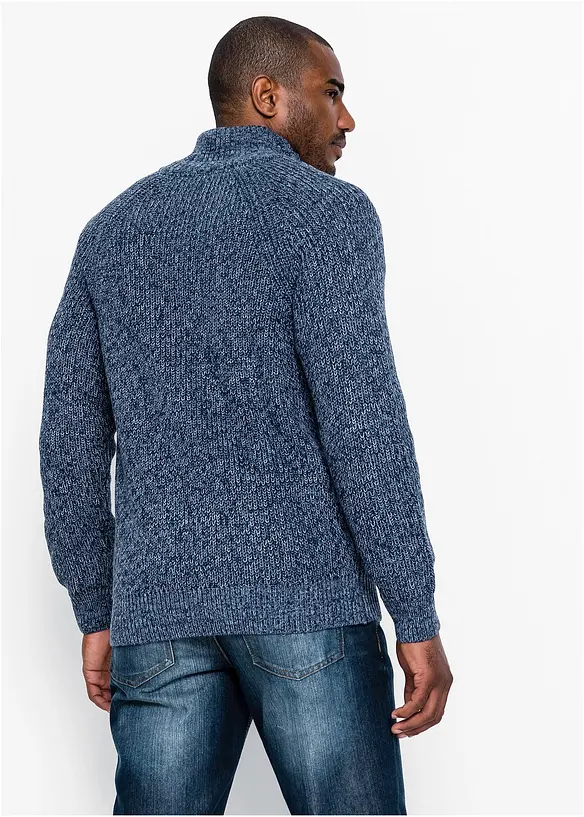 Grobstrickjacke mit Rippstruktur aus weichem Baumwollmix in blau von hinten (im Anschnitt) - bonprix