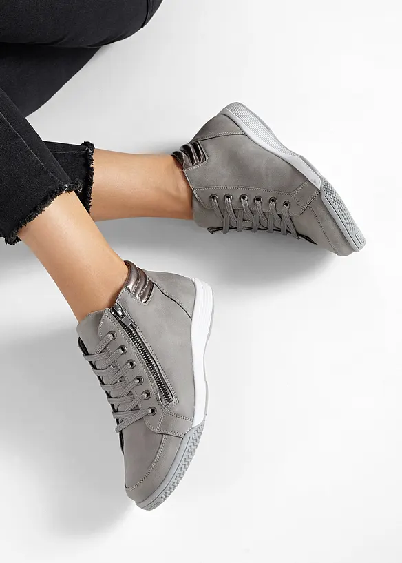 High-Top-Sneaker mit Reißverschluss in grau - bonprix