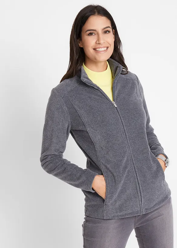 Fleecejacke mit Stehkragen in grau von vorne (im Anschnitt) - bonprix Fleecejacke mit Stehkragen in grau von vorne (im Anschnitt) - bonprix