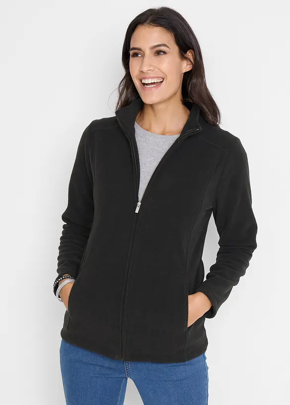 Fleecejacke mit Stehkragen in schwarz von vorne (im Anschnitt) - bonprix Fleecejacke mit Stehkragen in schwarz von vorne (im Anschnitt) - bonprix
