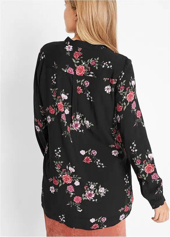 Longbluse aus fließender Viskose in schwarz von hinten (im Anschnitt) - bonprix