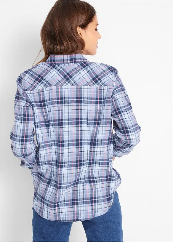 Flanellhemd aus reiner Baumwolle in blau von hinten (im Anschnitt) - bonprix