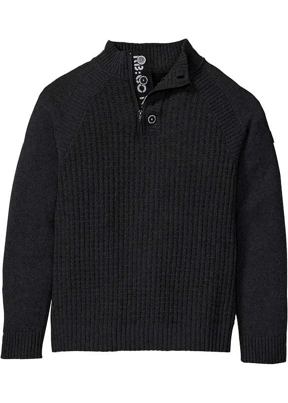 Strukturierter-Stehkragenpullover mit recycelter Baumwolle in schwarz von vorne - bonprix