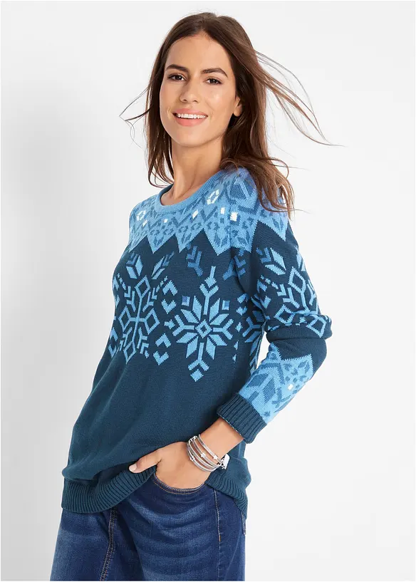 Pullover mit Norwegermuster in blau von vorne (im Anschnitt) - bonprix Pullover mit Norwegermuster in blau von vorne (im Anschnitt) - bonprix