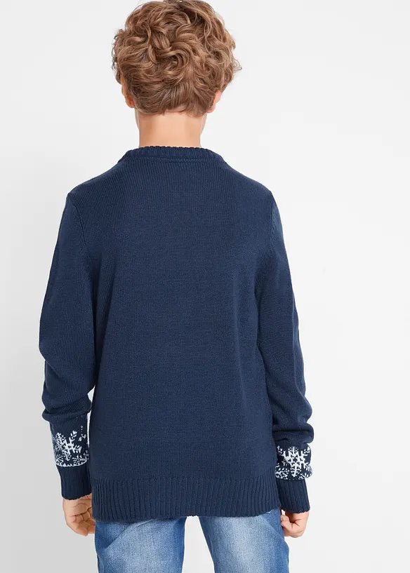 Feinstrickpullover mit Weihnachtsmotiv in blau von hinten (im Anschnitt) - bonprix