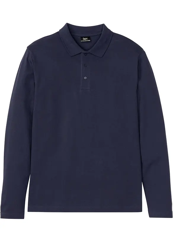 Piqué-Poloshirt, Langarm in blau von vorne - bonprix