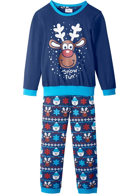 Pyjama aus reiner Bio-Baumwolle (2-tlg.) in blau von vorne - bonprix
