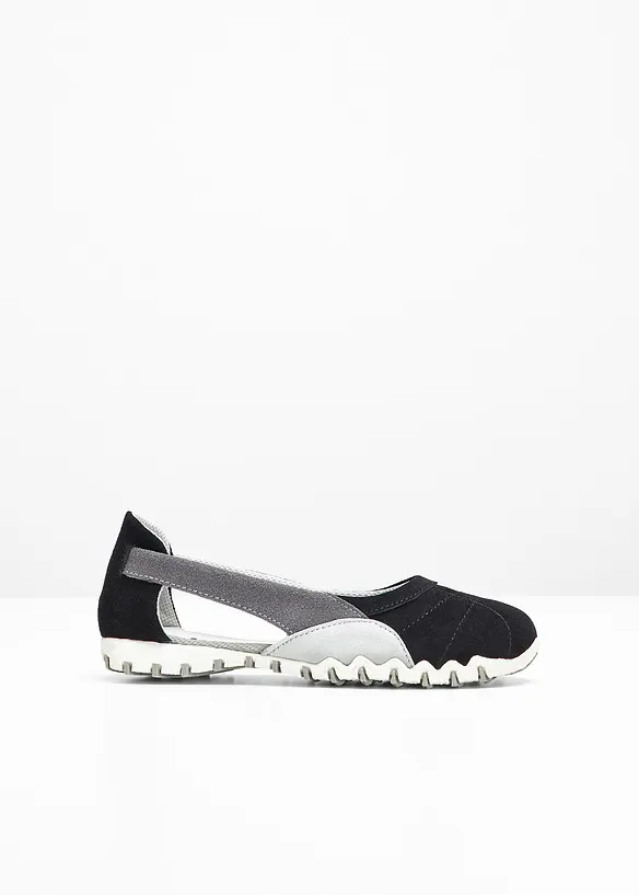 Ballerinas aus Veloursleder in schwarz von vorne - bonprix