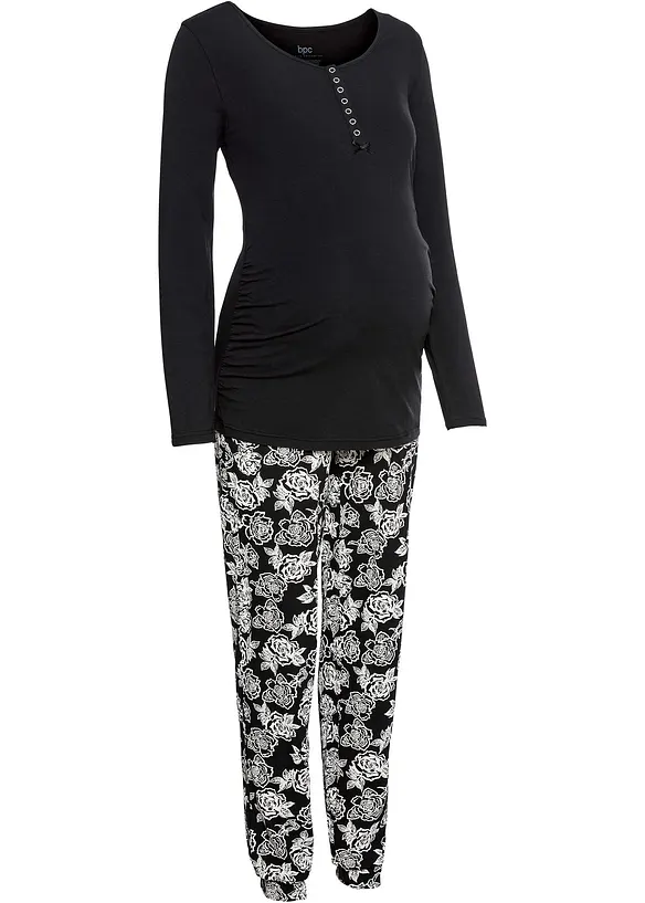 Still-Pyjama mit Bio-Baumwolle in schwarz von vorne - bonprix