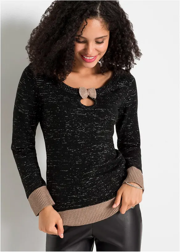 Pullover mit Schleife in schwarz von vorne (im Anschnitt) - bonprix Pullover mit Schleife in schwarz von vorne (im Anschnitt) - bonprix