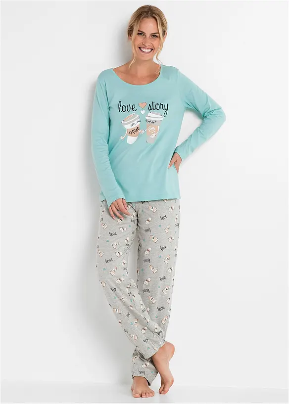 Pyjama mit Bio-Baumwolle in blau von vorne (Totalaufnahme) - bonprix
