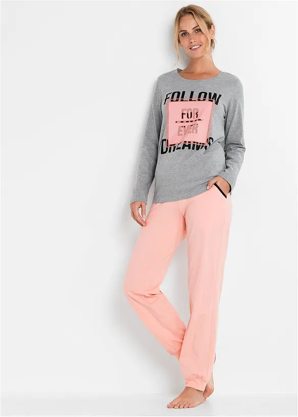 Pyjama mit Bio-Baumwolle in grau von vorne (Totalaufnahme) - bonprix