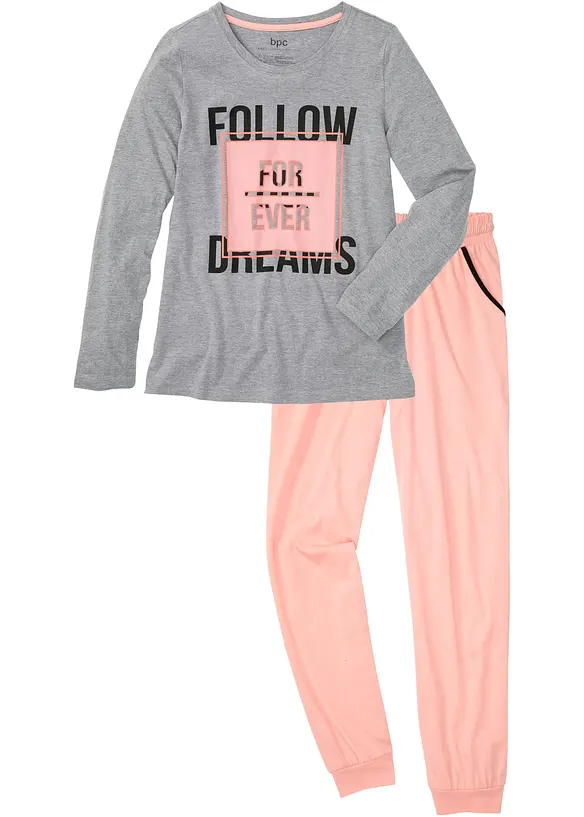 Pyjama mit Bio-Baumwolle in grau von vorne - bonprix