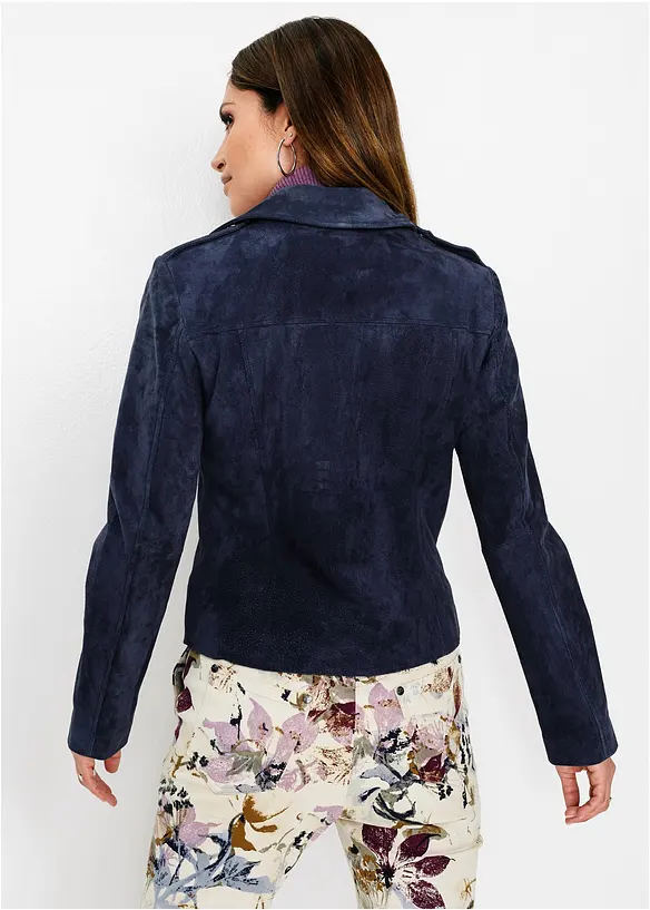 Biker-Jacke aus Echtleder in blau von hinten (im Anschnitt) - bonprix