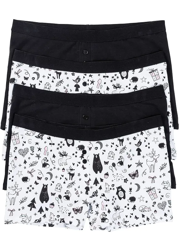 Damen Boxer mit weicher Baumwolle (4er Pack) in schwarz von vorne - bonprix
