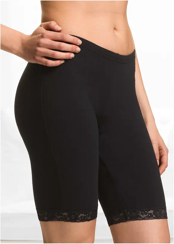 Lange Damen-Boxer aus weichen Material im Vorteilspack in schwarz von vorne - bonprix