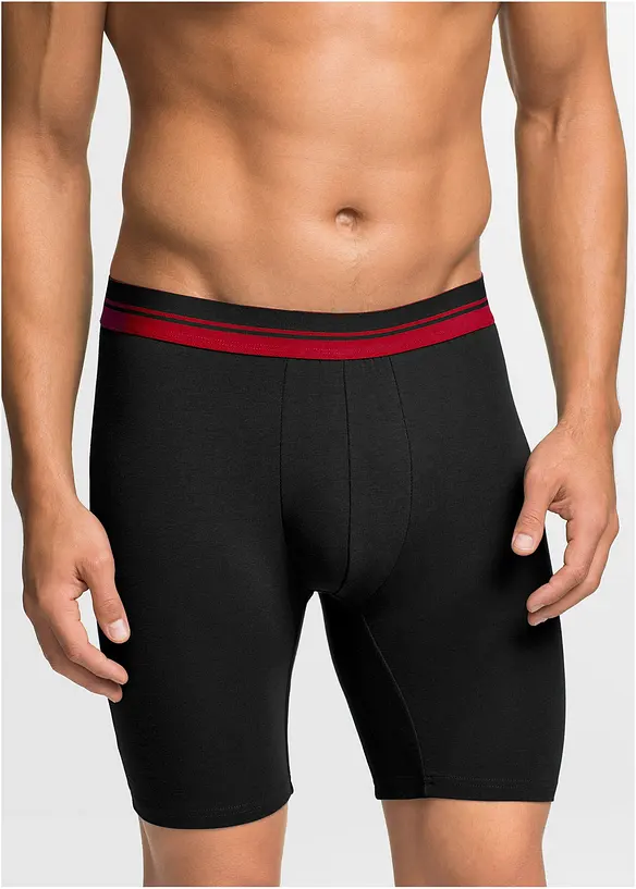 Lange Boxershorts eng mit Baumwolle (2er Pack) in schwarz von vorne - bonprix
