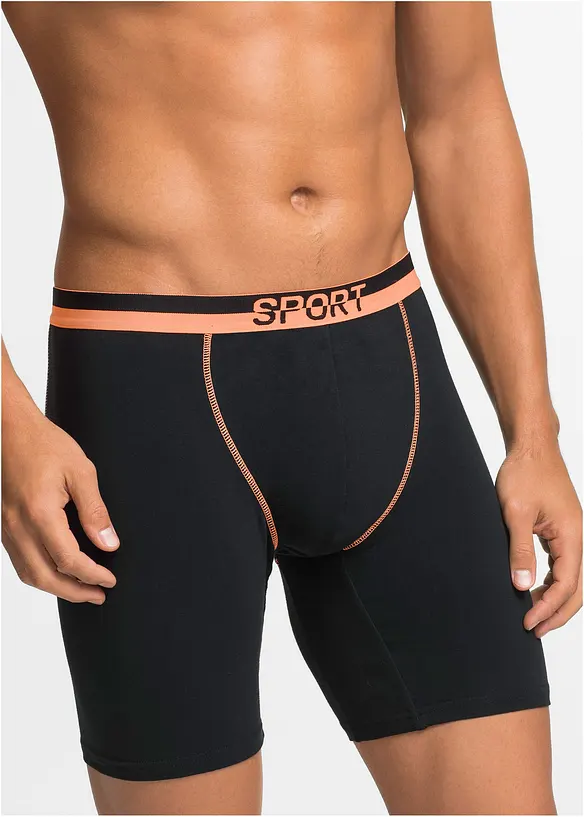 Lange Boxershorts eng mit Baumwolle (2er Pack) in schwarz von vorne - bonprix
