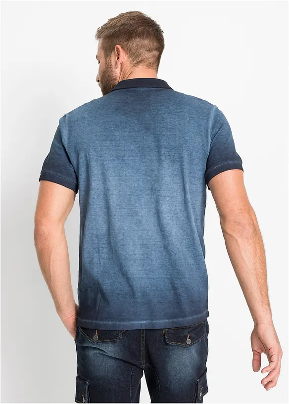 Piqué-Poloshirt in gewaschener Optik in blau von hinten (im Anschnitt) - bonprix