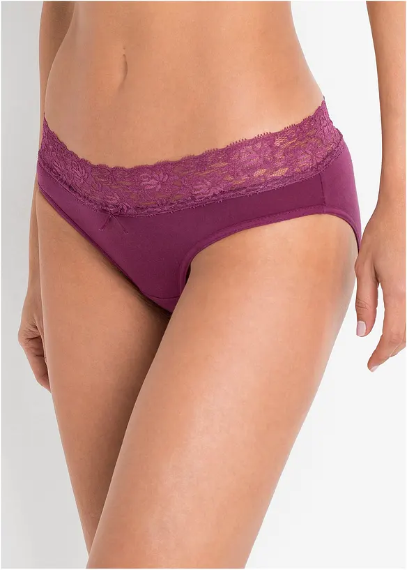 Slip mit weicher Baumwolle und Spitze (5er Pack) in grau von vorne - bonprix