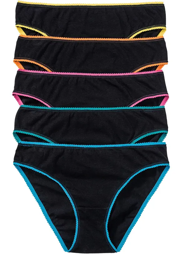Slip mit weicher Baumwolle (5er Pack) in schwarz von vorne - bonprix