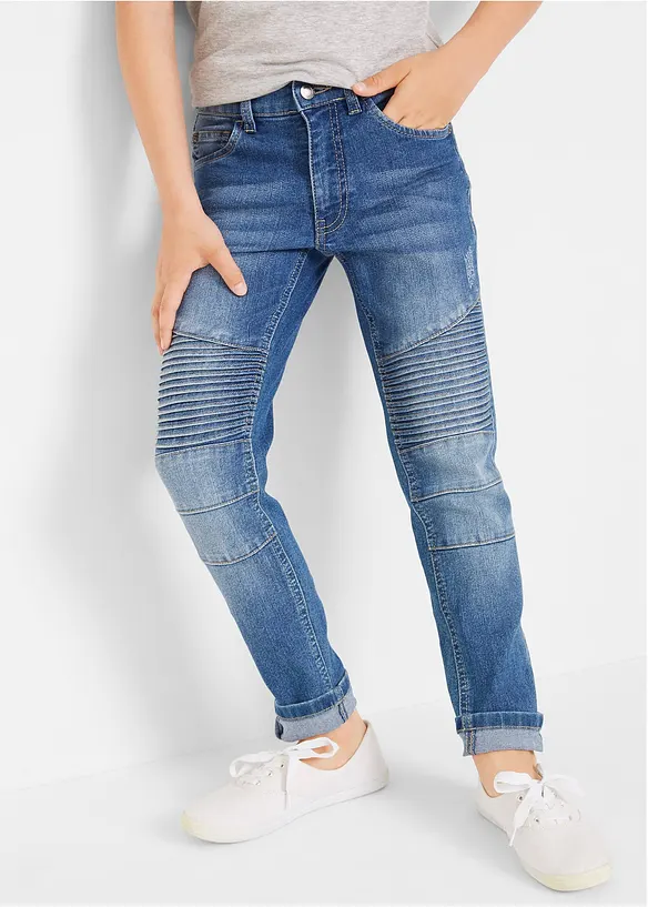 Skinny Fit Stretch-Jeans mit verstellbarem Bund, Straight in blau von vorne - bonprix