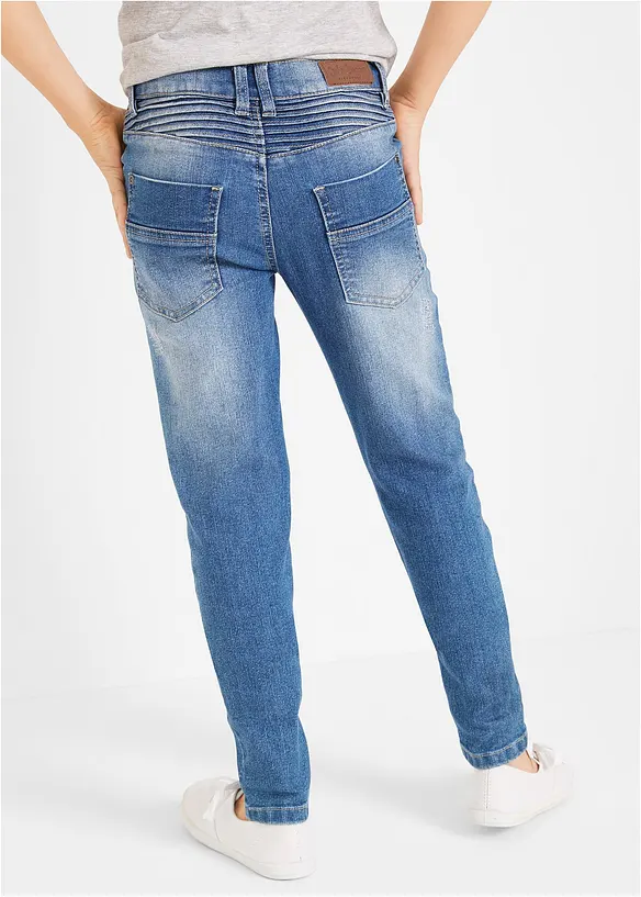 Skinny Fit Stretch-Jeans mit verstellbarem Bund, Straight in blau von hinten - bonprix