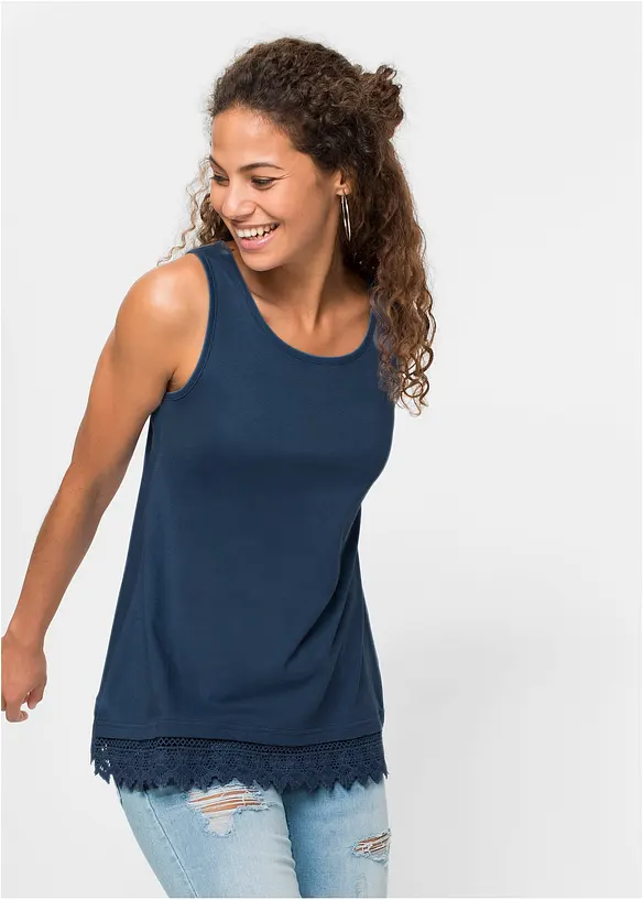 Top mit Spitze (2er-Pack) in blau von vorne (im Anschnitt) - bonprix Top mit Spitze (2er-Pack) in blau von vorne (im Anschnitt) - bonprix
