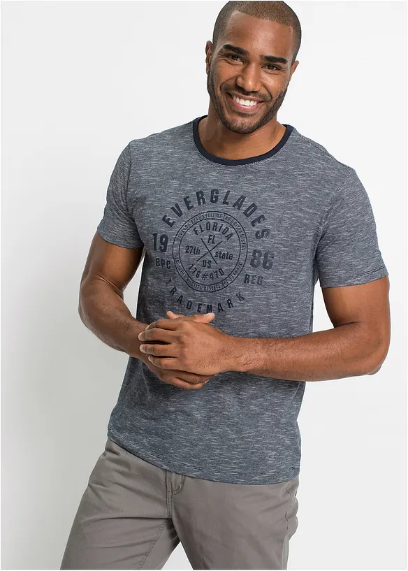 T-Shirt aus reiner Baumwolle (2er Pack) in blau von vorne (im Anschnitt) - bonprix