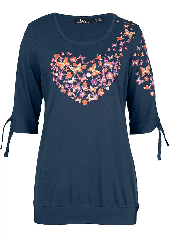 Baumwoll-Shirt, halbarm in blau von vorne - bonprix
