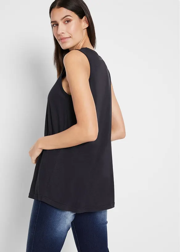 Long-Top aus softem Viskose-Mix in schwarz von hinten (im Anschnitt) - bonprix