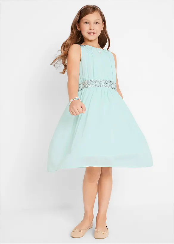 Chiffonkleid mit Paillettenband in grün von vorne (Totalaufnahme) - bonprix