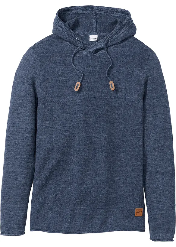 Feinstrickpullover mit Kapuze in blau von vorne - bonprix