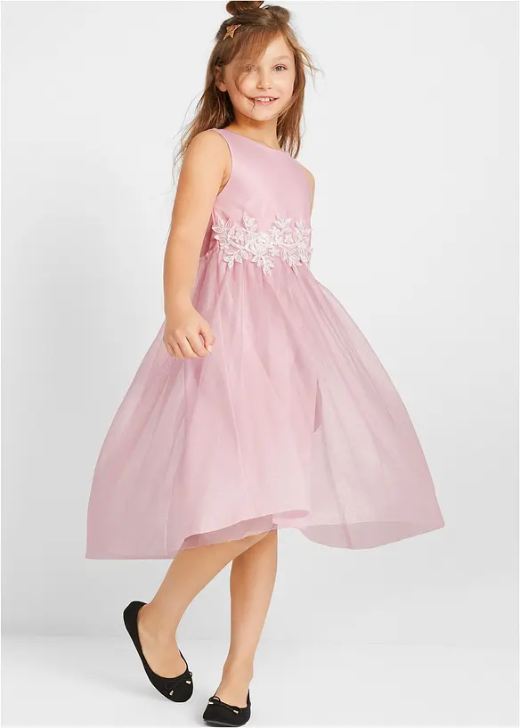 Midikleid  mit Spitzenbesatz in lila von vorne (Totalaufnahme) - bonprix