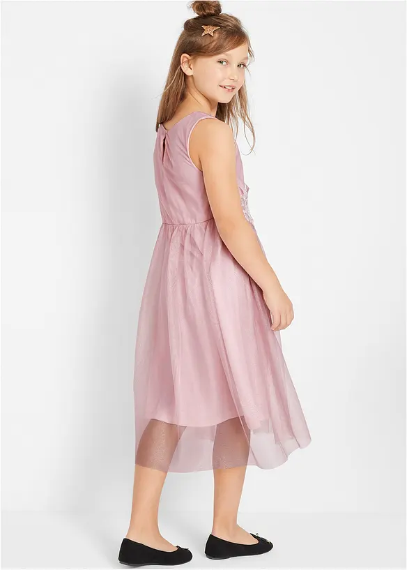 Midikleid  mit Spitzenbesatz in lila von hinten (Totalaufnahme) - bonprix