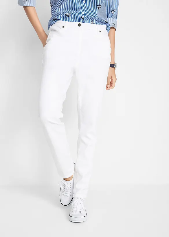 Twill-Hose mit Bequembund aus Baumwoll-Mix in weiß von vorne - bonprix Twill-Hose mit Bequembund aus Baumwoll-Mix in weiß von vorne - bonprix
