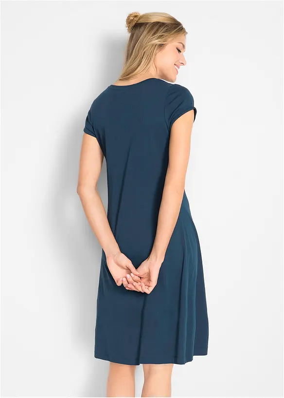 Shirtkleid aus reiner Bio-Baumwolle in blau von hinten (Totalaufnahme) - bonprix