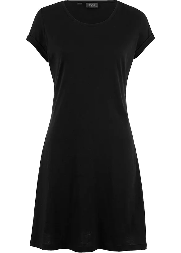 Shirtkleid aus Bio-Baumwolle, Kurzarm in schwarz von vorne - bonprix