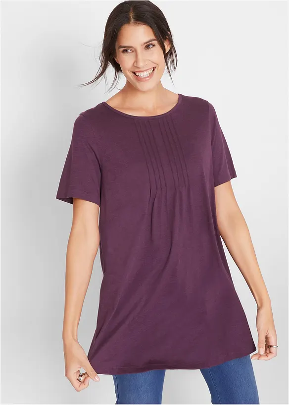 T-Shirt in A-Linien-Form, kurzarm in lila von vorne (im Anschnitt) - bonprix