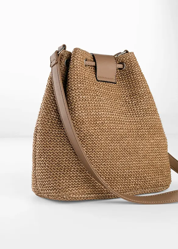 Beuteltasche in Strohoptik in beige von hinten - bonprix
