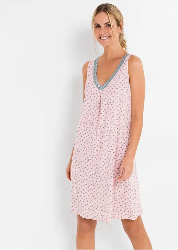 Kurzes Nachthemd aus softem Viskose-Mix in rosa von vorne (Totalaufnahme) - bonprix