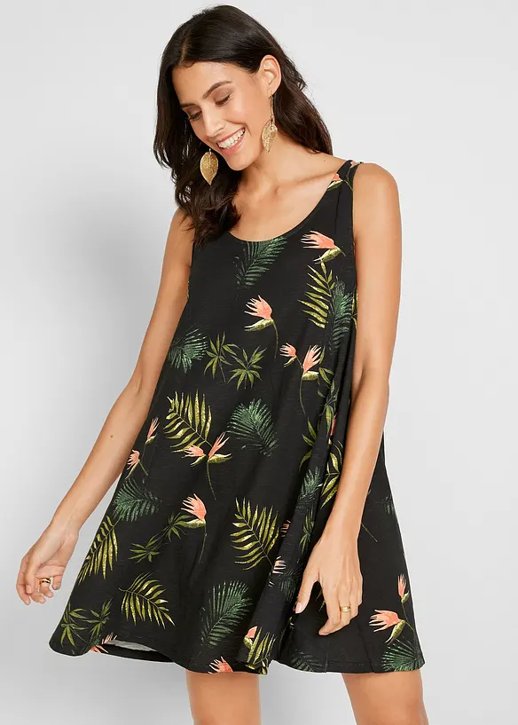Strandkleid aus reiner Bio-Baumwolle in schwarz von vorne (Totalaufnahme) - bonprix