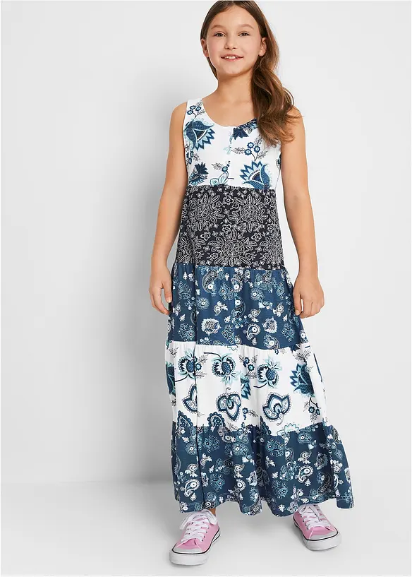 Maxi-Jerseykleid aus reiner Bio-Baumwolle in weiß von vorne (Totalaufnahme) - bonprix